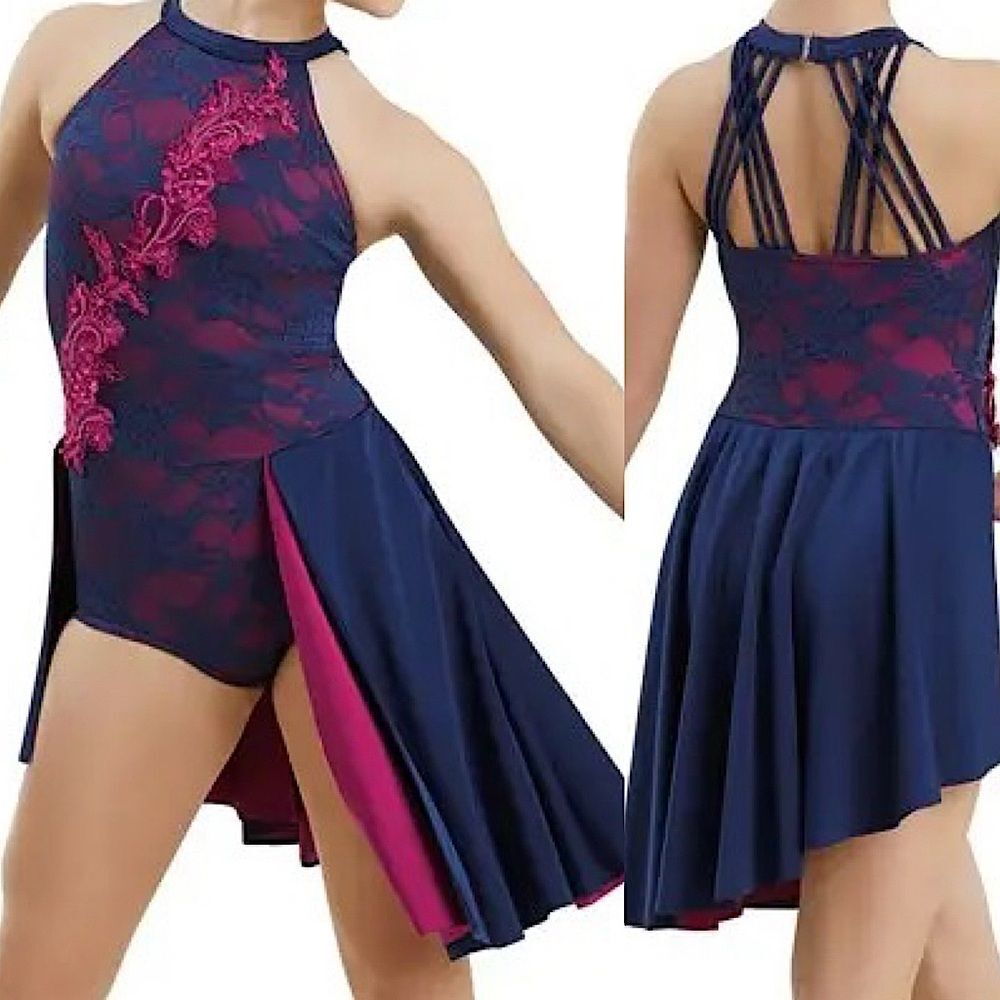 WEISSMAN Elite Dance Costume navy pink lace This Years Love 11227 MA adult